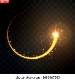 Vector illustration of realistic falling comet. Isolated transparent background. Shooting star, meteor. Meteorite with a tail