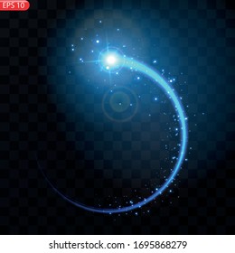 Vector illustration of realistic falling comet. Isolated transparent background. Shooting star, meteor. Meteorite with a tail