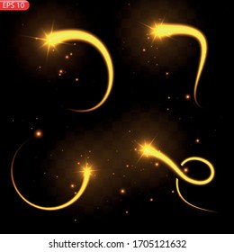 Vector illustration of realistic falling comet. Isolated transparent background. Shooting star, meteor. Meteorite with a tail