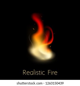 Vector Illustration. Realistic fire. Isolated flame on black background. Flame burn icon