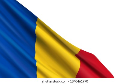 Ilustración vectorial con una bandera realista de Rumanía y un lugar vacío para el texto aislado en fondo blanco. Elemento vectorial para el Día de la Unificación, Día Nacional, Día de la Bandera, Día de la Constitución.