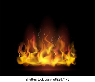 Vector illustration of realistic flame on a black background.