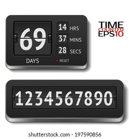 Vector illustration of realistic flip day counter isolated on white. All numbers included