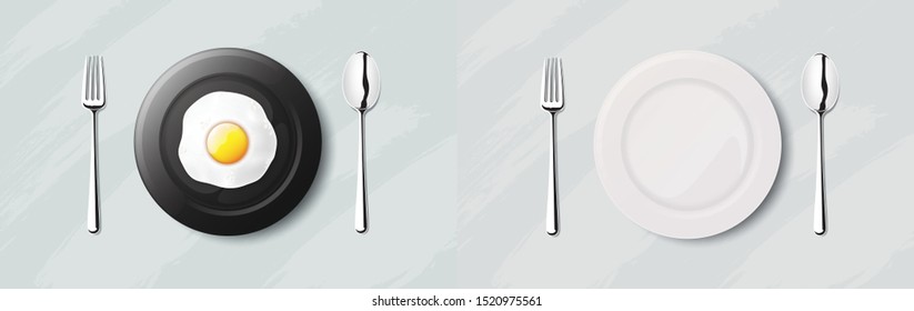 Vector and illustration Realistic Fried eggs on black plate.