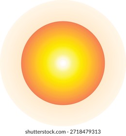 Vektorgrafik einer realistischen leuchtenden Sonne mit glattem, gelbem und orangefarbenem, radialem Farbverlauf, einzeln auf transparentem Hintergrund. Ideal für Astronomie, Raumfahrt, Wetter, Sommerhitze, Energie und Wissenschaftskonzepte.