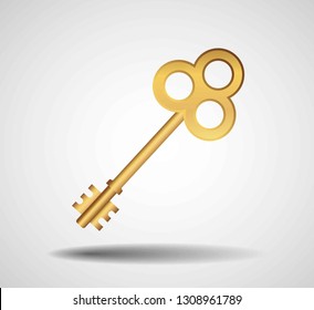 Vector illustration of realistic golden key isolated on white background.
