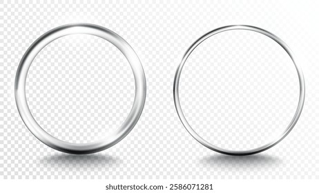 Vector illustration of a realistic golden ring frame with glowing light effects on a transparent background. Elegant luxury design element for invitations, wedding templates, decorative compositions