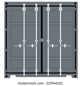 Vector illustration of realistic grey cargo container front or back  view. Closed container ship icon. Global transportation.