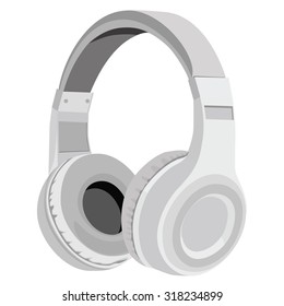 Vector illustration realistic grey headphones icon. Stereo headphones