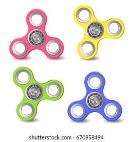 Vector illustration of realistic hand spinners different colors isolated on white background