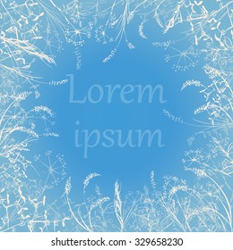 Vector illustration. Realistic hand-drawing outfield grass on a blue background.