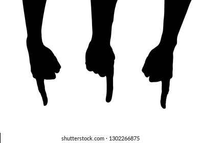 Vector illustration of realistic hands with different gestures. Simple black and white silhouette. Concept of indicate, show emotions, express yourself, mute language, signs and directions. Body parts