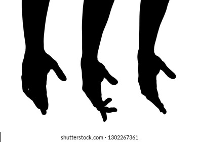 Vector illustration of realistic hands with different gestures. Simple black and white silhouette. Concept of indicate, show emotions, express yourself, mute language, signs and directions. Body parts