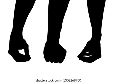 Vector illustration of realistic hands with different gestures. Simple black and white silhouette. Concept of indicate, show emotions, express yourself, mute language, signs and directions. Body parts