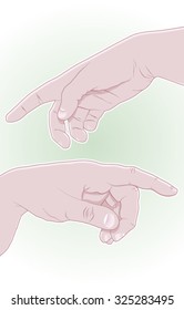 Vector illustration of realistic hands showing directions.