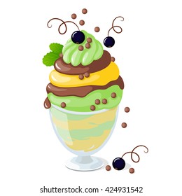 Vector illustration realistic isolated currant ice cream, frozen yogurt in the glass bowl on the white background. Image with elements  for menu of cafe, cafeteria, shop, store, restaurant.  eps10