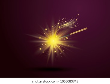 vector illustration realistic isolated magic wand on a dark background. Magician's Magic Item