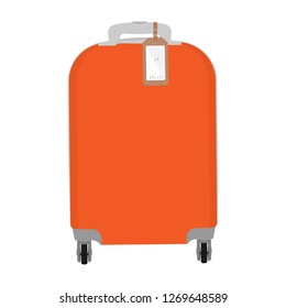 Vector illustration of realistic large polycarbonate travel plastic suitcase with wheels isolated on white background. Art design traveler luggage. Abstract concept graphic element