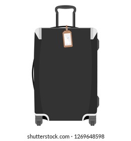 Vector illustration of realistic large polycarbonate travel plastic suitcase with wheels isolated on white background. Art design traveler luggage. Abstract concept graphic element