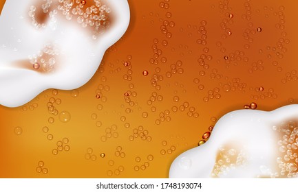 Vector illustration of realistic light or dark beer with foam and bubbles.Cool liquid drink.