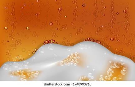 Vector illustration of realistic light or dark beer with foam and bubbles.Cool liquid drink.