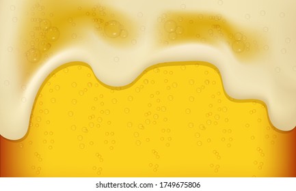 Vector illustration of realistic light or dark beer with foam and bubbles.Cool liquid drink.