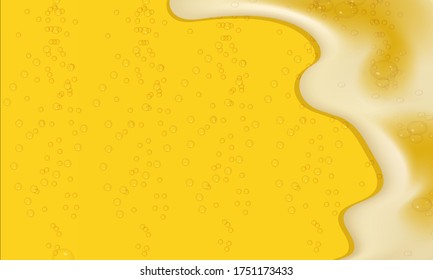 Vector illustration of realistic light or dark beer with foam and bubbles.Cool liquid drink.