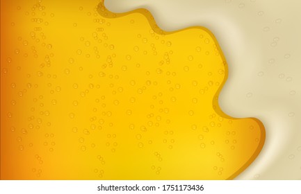 Vector illustration of realistic light or dark beer with foam and bubbles.Cool liquid drink.