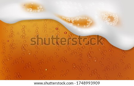 Vector illustration of realistic light or dark beer with foam and bubbles.Cool liquid drink.
