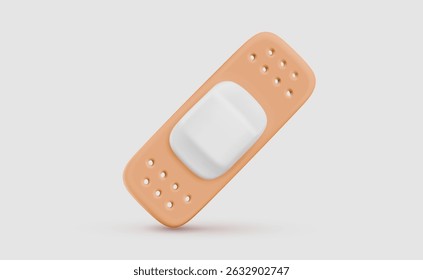 Ilustração vetorial de gesso médico realista sobre fundo claro. 3d desenho estilo cartoon da banda do hospital. Símbolo médico do ícone da ajuda da banda para o banner do hospital, web, cartaz
