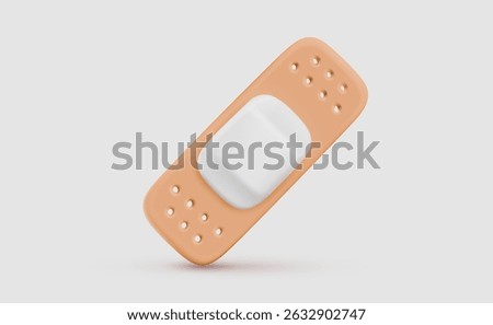 Vector illustration of realistic medical plaster on light background. 3d cartoon style design of hospital band. Medical symbol of band aid icon for hospital banner, web, poster