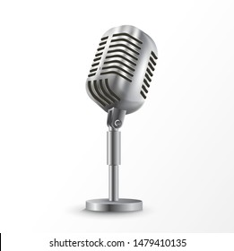 Vector illustration of realistic metal studio microphone.