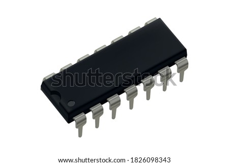 Vector illustration of realistic microchip dip14 isolated on white background