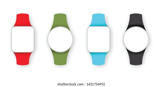 Vector illustration of realistic mockup watch with varicolored watchbands