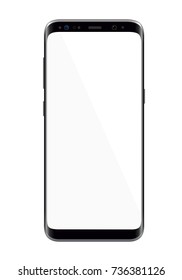 Vector illustration of realistic modern smartphone in flat style design on white background. Mobile phone in black color with white screen.