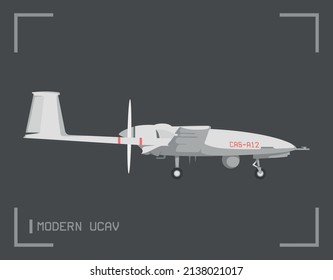 Vector Illustration Of Realistic Modern Unmanned Combat Aerial Vehicle, Military UCAV.