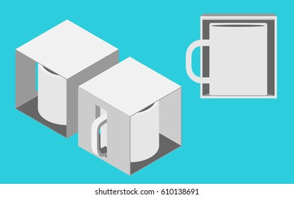 Vector illustration of a realistic mug inside a paper box.