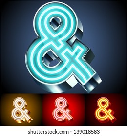 Vector illustration of realistic neon tube alphabet for light board. Gold and Silver and Red options. Symbols 3