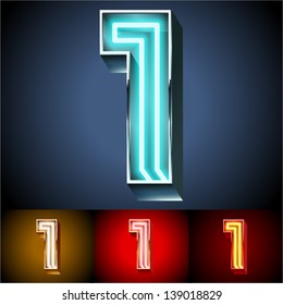 Vector illustration of realistic neon tube alphabet for light board. Gold and Silver and Red options. Letter