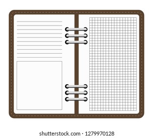 Vector illustration of realistic notepad. Diary in leather binding