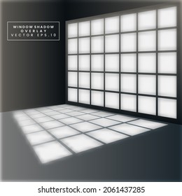 Design des Vektorgrafik-Overlay-Effekts Bürofenster-Schatten. Weiche, transparente Licht und Schatten aus dem Fenster.
