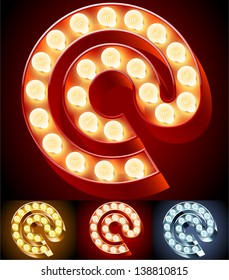 Vector illustration of realistic old lamp alphabet for light board. Red Gold and Silver options. Symbols