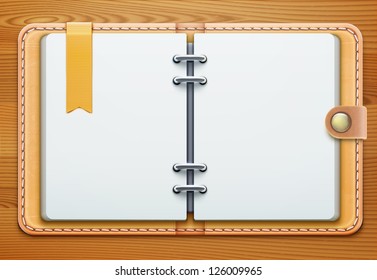 Vector illustration of realistic overhead view of a leather personal organiser/planner