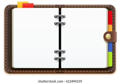 Vector illustration of realistic overhead view of a leather personal organizer/planner