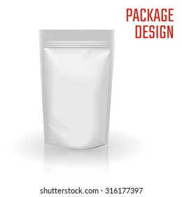 Vector Illustration of Realistic Package Bag with zipper isolated on white for Design, Website, Background, Banner. Mock up Template for your Brand presentation