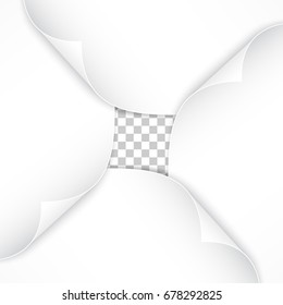 Vector illustration of realistic paper corners isolated on transparent square background