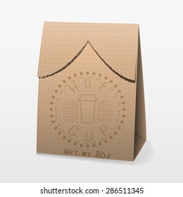 Vector illustration of realistic paper packaging coffee bag with logo
