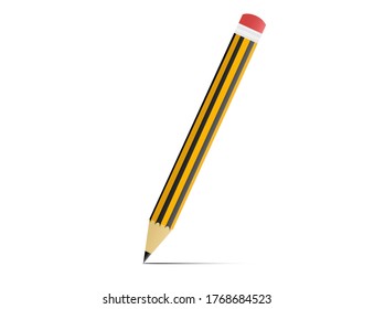 Vector illustration of realistic pencil isolated on white background for school or college with eraser