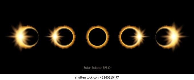 Vector illustration: Realistic Phases of solar or lunar eclipse.