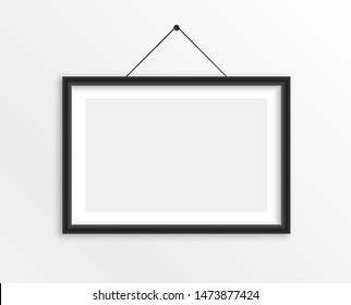 Vector illustration of realistic photo frame hanging on wall.